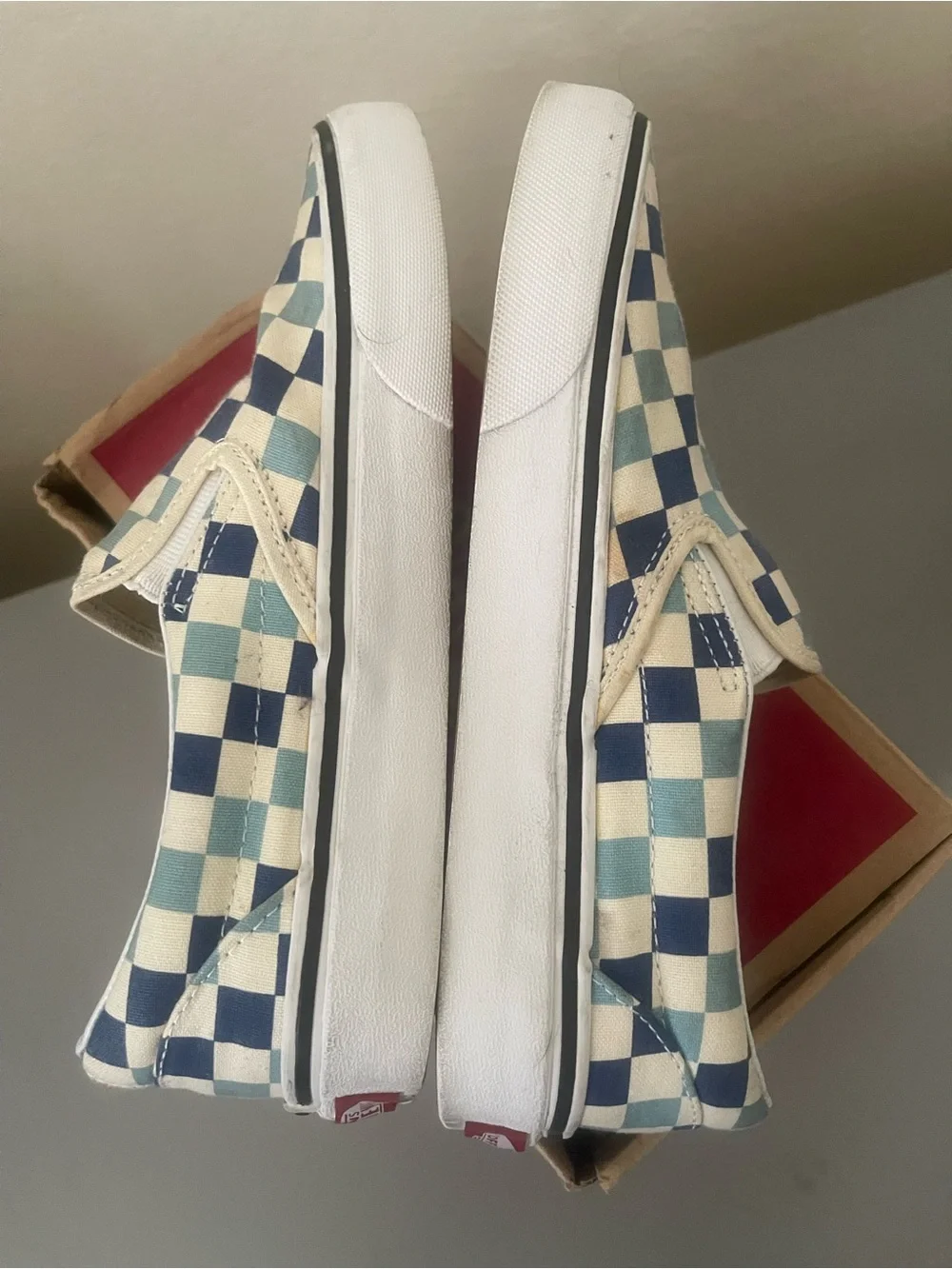 Vans Kids Checkerboard Slip-On Sneakers - Navy & Light Teal